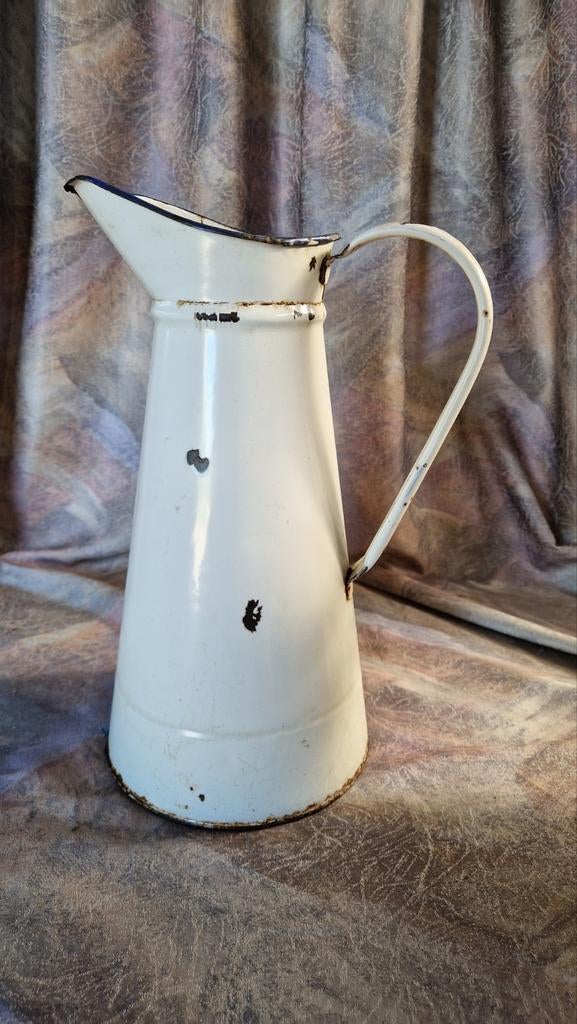 Vintage Emaille Lampetkan - Wit met Blauwe Rand, Antiek en Kunst, Ophalen of Verzenden