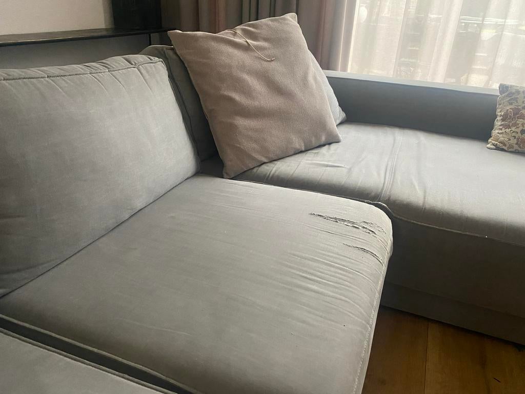 Grijze stoffen hoekbank, Huis en Inrichting, Ophalen, 250 tot 300 cm, Gebruikt, 100 tot 125 cm