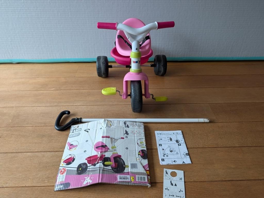 Smoby driewieler met duwstang, Ophalen, Gebruikt, Smoby, Verstelbare zitting