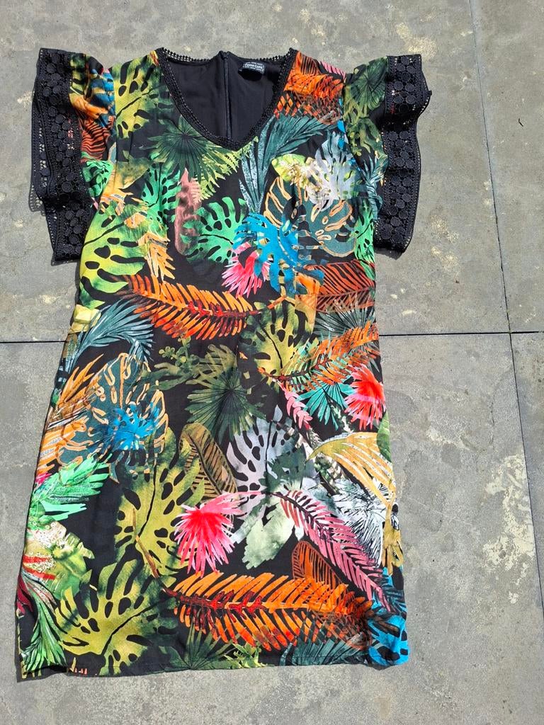 Jurk Pause Café maat 36/38, kleurrijk motief, aparte mouwen, Kleding | Dames, Ophalen of Verzenden, Zo goed als nieuw, Maat 36 (S)