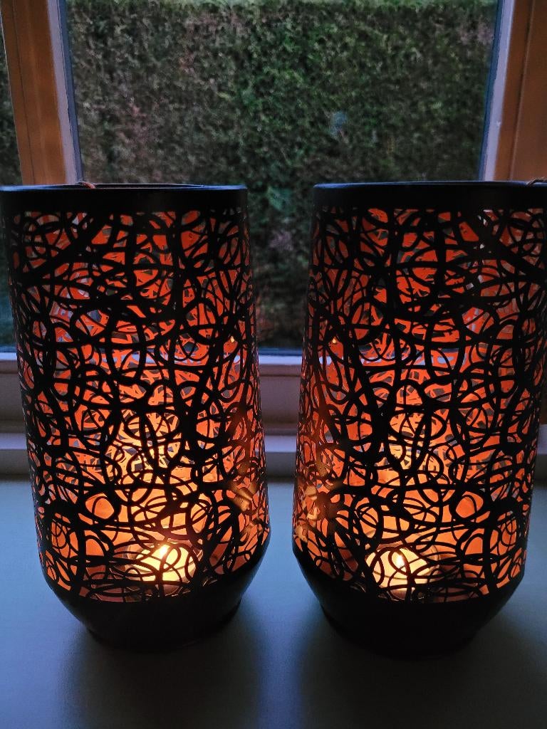 Nieuw, 2 mooie windlichten, bruin met koper, Huis en Inrichting, Nieuw, Ophalen of Verzenden, Metaal, Bruin