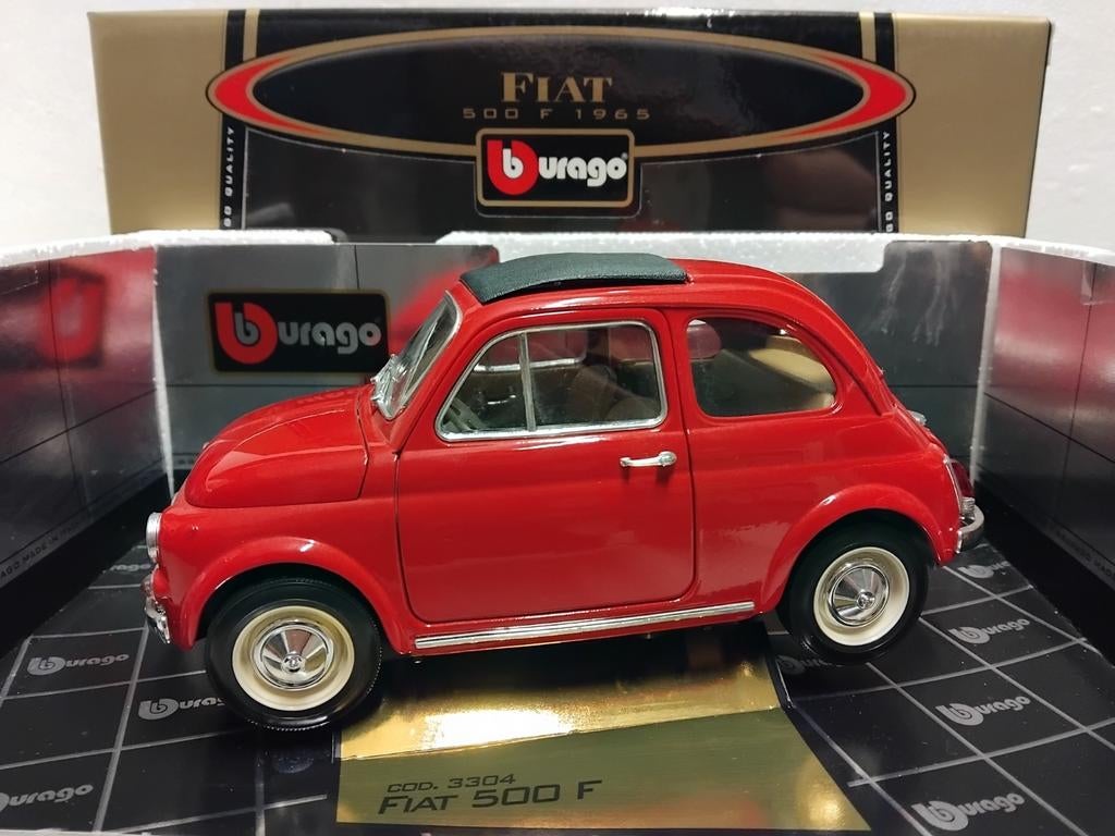 Fiat 500 F open top rood 1965 Bburago metal 1:18 KRD, Hobby en Vrije tijd, Modelauto's | 1:18, Ophalen of Verzenden, Zo goed als nieuw