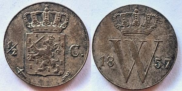 Halve cent 1857, Postzegels en Munten, Munten | Nederland, Verzenden, Koning Willem III, Overige waardes
