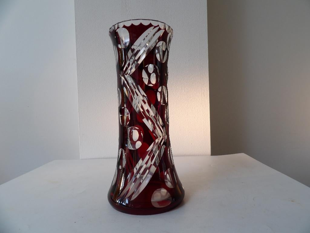 Art Deco Vaas Boheems, rood/kristal, Ophalen of Verzenden