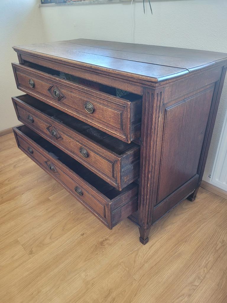 Antieke ladenkast eiken, Ophalen, Gebruikt, Frans, 100 tot 150 cm