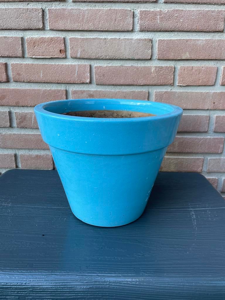 Blauwe bloempot 25 cm, Tuin en Terras, Gebruikt, Rond, Minder dan 40 cm, Tuin