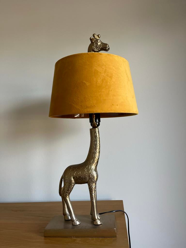 Staande schermerlamp giraffe met gouden kap, Ophalen, Zo goed als nieuw, Metaal, Minder dan 100 cm