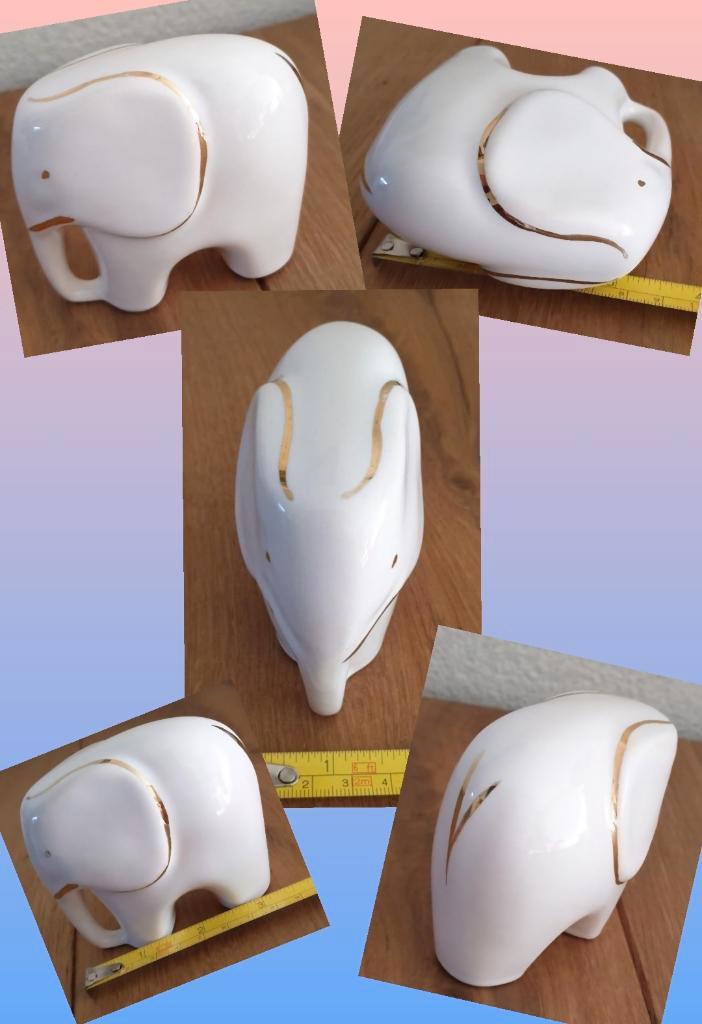 Olifantje wit & goud porselein, vintage gaaf beeldje 8,5 cm!, Antiek en Kunst, Antiek | Porselein, Ophalen of Verzenden