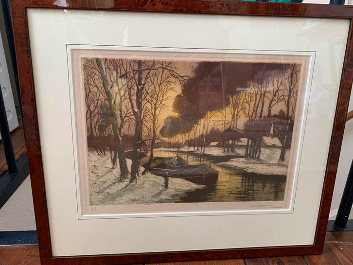 Prachtige prent in lijst van Franse schilder Habridon, Antiek en Kunst, Curiosa en Brocante, Ophalen