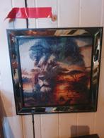 Geborduurd schilderij leeuw - met of zonder lijst, Hobby en Vrije tijd, Borduren en Borduurmachines, Ophalen of Verzenden, Gebruikt