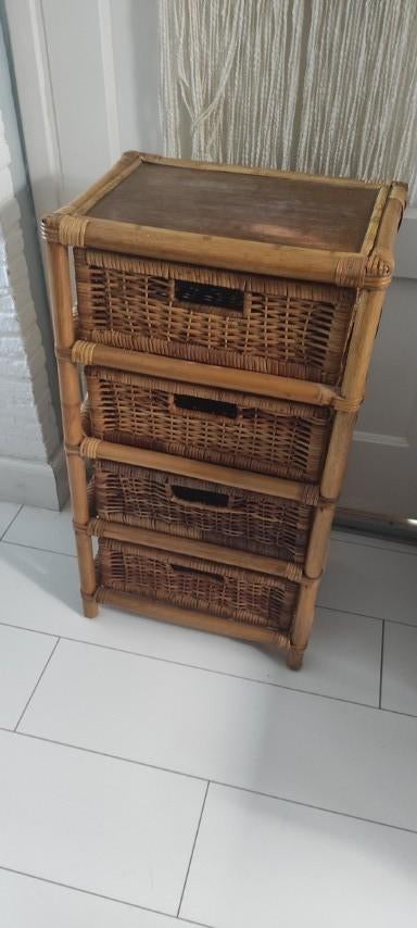 Vintage rotan ladekast 4 lades, Huis en Inrichting, Kasten | Ladekasten, Overige materialen, Gebruikt, 3 of 4 laden, Minder dan 100 cm