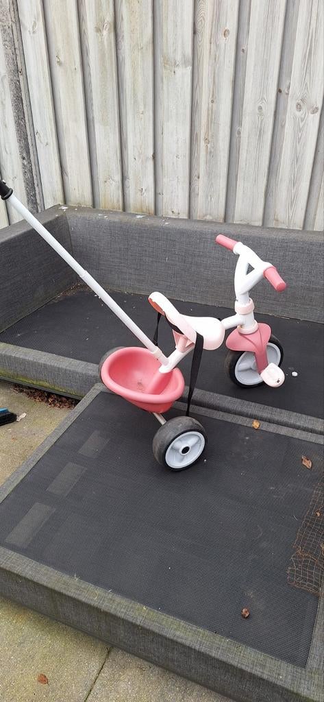 Roze Smoby  driewieler met duwstang, Ophalen of Verzenden, Gebruikt, Loopfiets