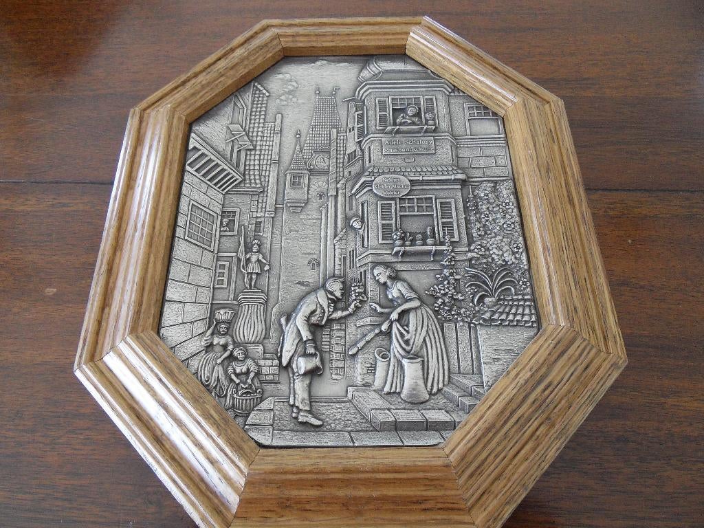 Tafereel uit Duitsland in houten lijst, tin/lood 95%, Huis en Inrichting, Woonaccessoires | Wanddecoraties, Ophalen of Verzenden