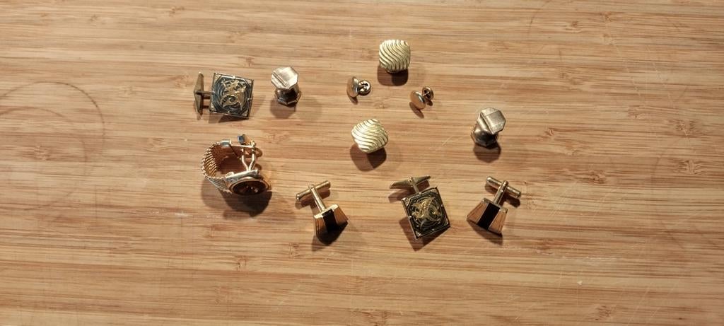 Diverse set manchetknopen en reversspelden, Ophalen of Verzenden, Gebruikt, Overige materialen, Verzilverd