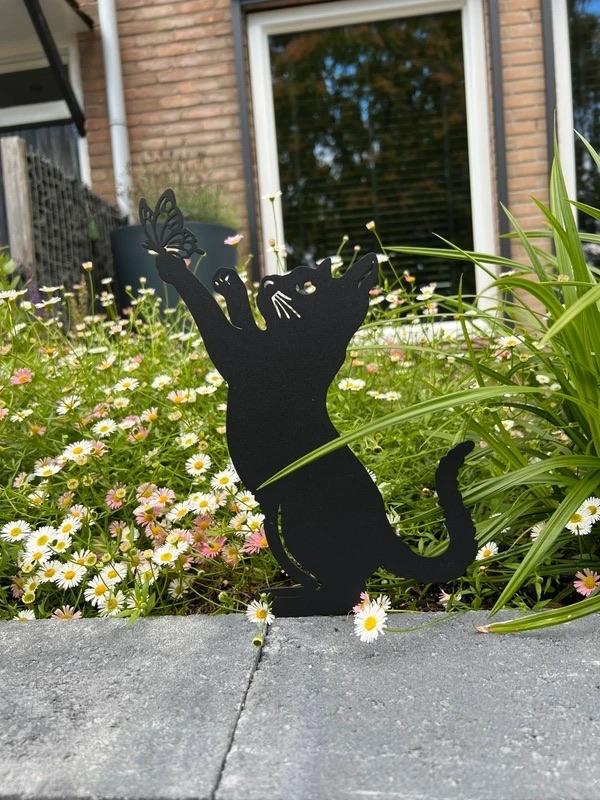 Decoratieve tuinsteker - Kat met vlinder, Verzenden, Nieuw