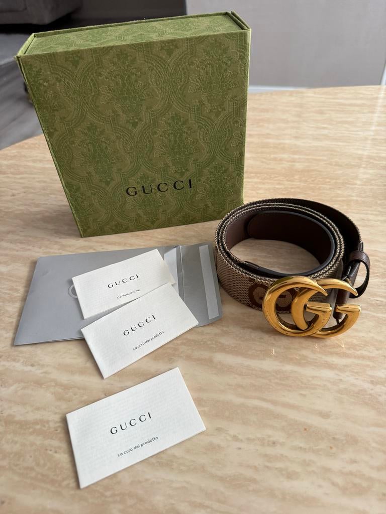 Gucci GG Riem met Gouden Gesp - Zo Goed als Nieuw, Ophalen of Verzenden, Zo goed als nieuw, Bruin, Echt leder