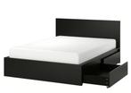 Ikea Malm Bed 160 x 200, met 2 lades, Ophalen, Gebruikt, Zwart, Tweepersoons