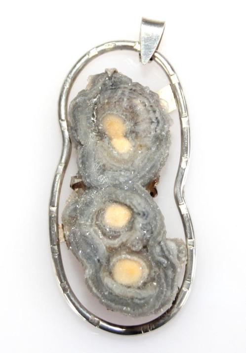 Sterling Zilver Dubbele Tweeling Chalcedoon Roos Hanger, Sieraden, Tassen en Uiterlijk, Kettinghangers, Gebruikt, Steen of Mineraal