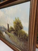 Hollandse School Schilderij F. de Jong - Molenlandschap, Antiek en Kunst, Ophalen