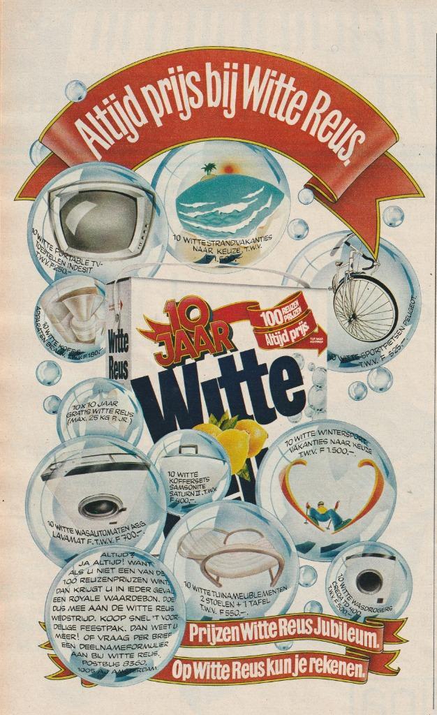 Retro reclame 1977 Witte Reus wasmiddel draagkoffer 10 jaar, Verzamelen, Retro, Overige typen, Verzenden