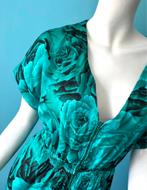 Vintage jaren 80 jumpsuit groen/rozen maat M, Kleding | Dames, Jumpsuits, Maat 38/40 (M), Verzenden, Vintage, Gedragen