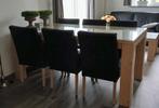 EETHOEK: Uitschuifbare tafel 6-8 personen en 6 leren stoelen, Ophalen, Gebruikt, Rechthoek, 6 tot 8 stoelen