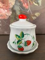Schattig vintage Jampotje en lepelbordje - Aardbeien, Antiek en Kunst, Ophalen of Verzenden