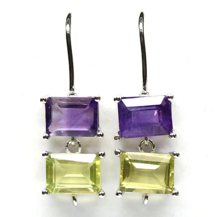 oorbellen 925 zilver met rechthoekige Amethist en Citrien, Sieraden, Tassen en Uiterlijk, Oorbellen, Nieuw, Hangers, Zilver, Paars