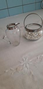 Suiker/melkkannetje glas m.zilver, Antiek en Kunst, Antiek | Glas en Kristal, Ophalen of Verzenden