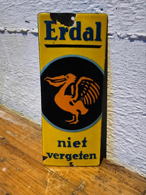 Emaille reclamebord deurpostje Erdal ‘niet vergeten’, Verzamelen, Merken en Reclamevoorwerpen, Zo goed als nieuw, Reclamebord