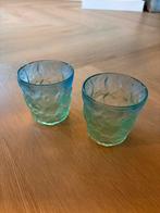2x Theelichthouder Blauw/Groen Glas, Overige materialen, Blauw, Ophalen of Verzenden, Zo goed als nieuw