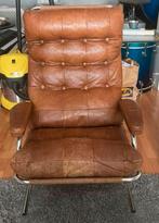 Cognac leren design stoel - Scandinavisch, Ophalen, Gebruikt, Minder dan 75 cm, Leer