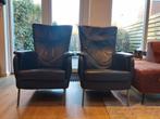 2 donkerblauwe fauteuils, Huis en Inrichting, Fauteuils, Ophalen, Gebruikt, Minder dan 75 cm, Leer