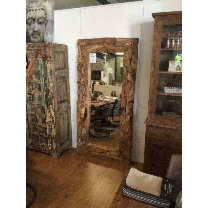 Spiegel 200x100 in stoer Sprokkel TEAK (e.a. maten) bijv., Huis en Inrichting, Woonaccessoires | Spiegels, Nieuw, 100 tot 125 cm