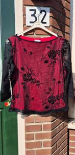 top shirt y2k kant zwart rood gothic, Maat 38/40 (M), Ophalen of Verzenden, Korte mouw, Gedragen