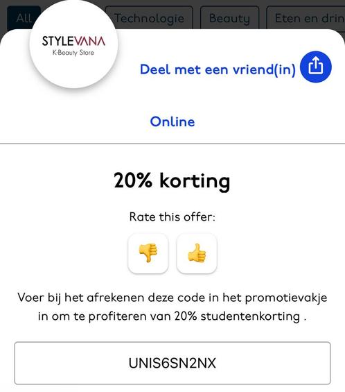 20% korting Stylevana - Direct online te gebruiken!, Tickets en Kaartjes, Kortingen en Cadeaubonnen, Eén persoon, Kortingsbon