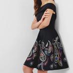 Ted Baker luxe skater jurk zwart Paisley off shoulder Ted0=S, Kleding | Dames, Overige kleuren, Verzenden, Nieuw, Knielengte