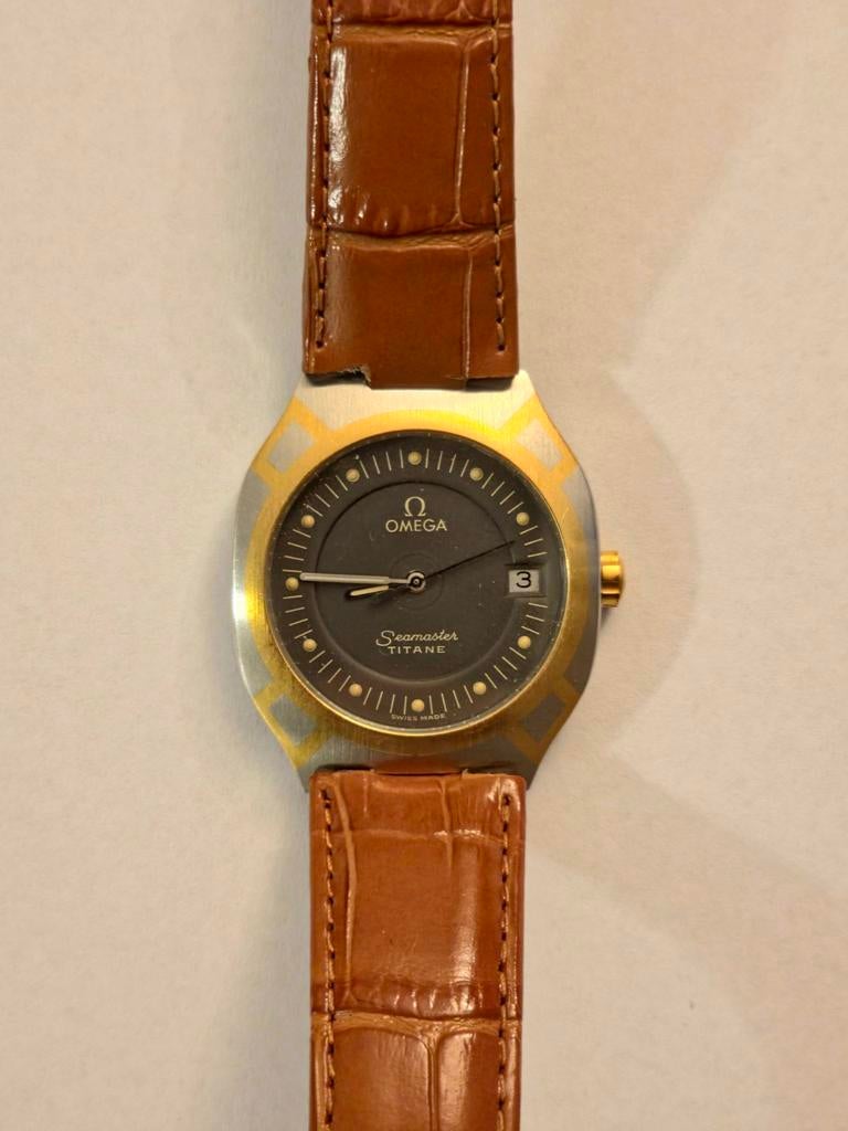 Vintage Omega Seamaster Polaris-18k Gold & Titanium- Unisex, Sieraden, Tassen en Uiterlijk, Horloges | Antiek, Ophalen, Goud, Omega