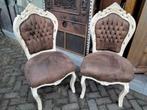 Armfauteuil  plus 6 stoelen wit barok met bruin stof., Antiek en Kunst, Ophalen of Verzenden