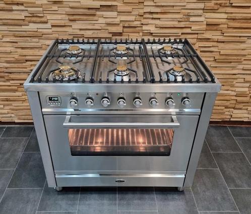 🔥Luxe Fornuis Boretti 90 cm rvs + rvs 6 pits 1 grote oven, Witgoed en Apparatuur, Fornuizen, Zo goed als nieuw, Vrijstaand, Gas