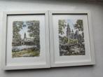 2 lijstjes Bob Brobbel Zutphen Walburgiskerk aquarel 15/12, Ophalen of Verzenden