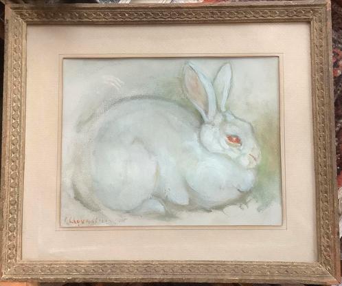 Konijn, schilderij, pastel, Co Daniels Chevallier, Artis., Antiek en Kunst, Kunst | Schilderijen | Klassiek, Ophalen of Verzenden
