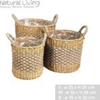 3 dlg Set NATURAL LIVING POTTEN IN MARIENE ALGEN EN JUTE, Ophalen, Nieuw, Rond