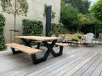 Steigerhout/douglashouten picknicktafel met industriele poot, Ophalen of Verzenden, Nieuw, Rechthoekig, Hout