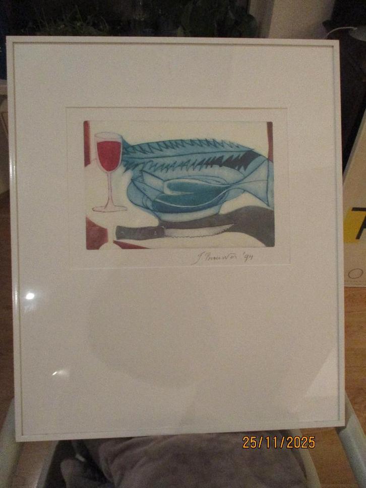 J. Brouwer '94 - druk - stilleven, Antiek en Kunst, Kunst | Litho's en Zeefdrukken, Ophalen