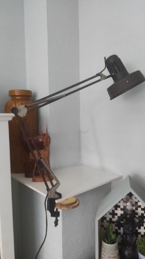 Vintage bureaulamp scharnierlamp architectenlamp bruin, Huis en Inrichting, Lampen | Tafellampen, Gebruikt, Minder dan 50 cm, Metaal