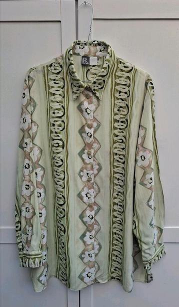 Vintage blouse, maat 42/44 - XL/XXL - groen - bloemen- 90's  beschikbaar voor biedingen