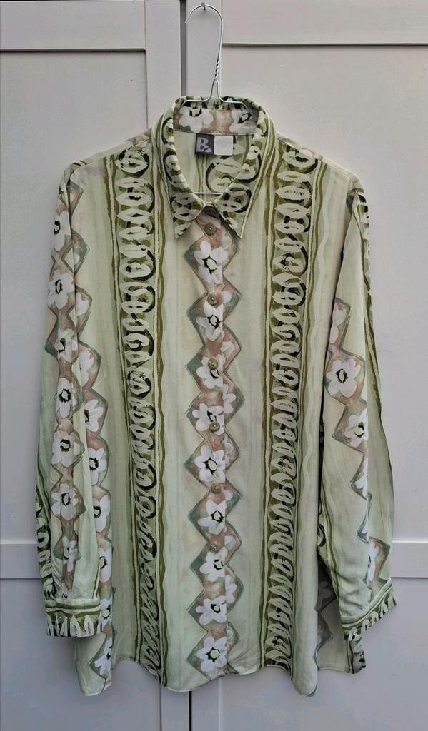 Vintage blouse, maat 42/44 - XL/XXL - groen - bloemen- 90's, Kleding | Dames, Blouses en Tunieken, Gedragen, Maat 38/40 (M), Groen