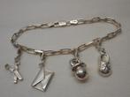 Zilveren armband met 4 afneembare bedels nr.2035, Sieraden, Tassen en Uiterlijk, Verzenden, Zo goed als nieuw, Met bedels of kralen