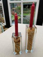 Glazen Kaarsenhouder Berlingot Beige/Bruin, Antiek en Kunst, Ophalen of Verzenden